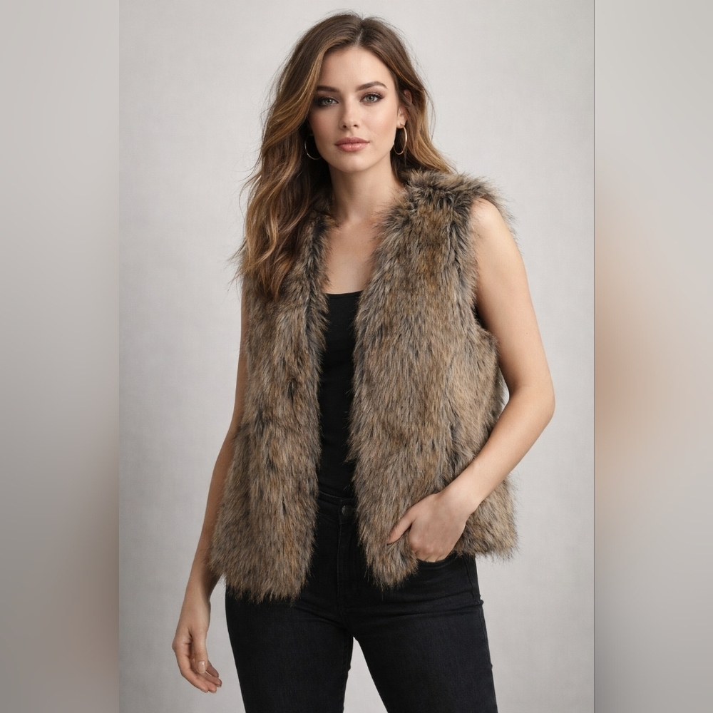 TCEC Black and Brown Faux Fur Vest
